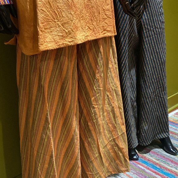Bhutani Cotton Waist Wide-Leg Flare Pants - Stripes (Orange) - Picture 2 of 3